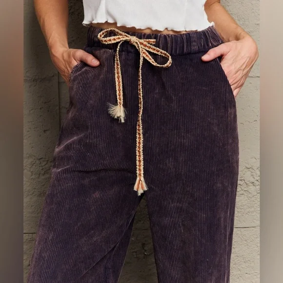 SALE POL Leap Of Faith High Waisted Corduroy Straight Leg Pants in Midnight Navy - Picture 3 of 5